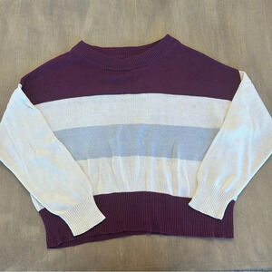 Luck Brand Color Block Pullover Crewneck Sweater Cotton Blend Purple Sz XL